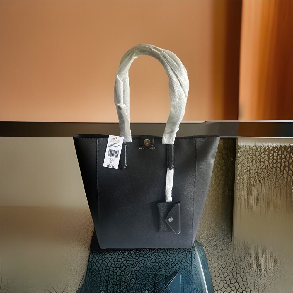 Michael Kors Vincent Large PVC or Leather Tote w/ Attached Card Holder Charm Bag